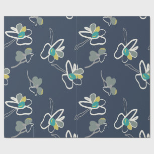 Papier Cadeau Motif floral cool de printemps bleu