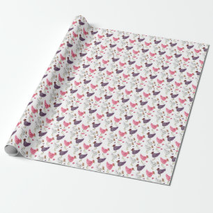 Papier Cadeau Motif floral coq aquarelle