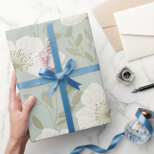 Papier Cadeau Motif floral crème fleur vert doux