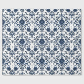 Papier Cadeau Motif floral damassé élégant victorien bleu marine (Plat)