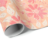 Papier Cadeau Motif floral dans les teintes pêche à la mode. (Coin rond)