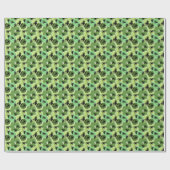 Papier Cadeau Motif floral de cricket vert + noir (Plat)
