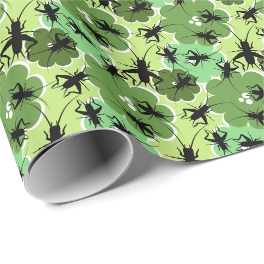 Papier Cadeau Motif floral de cricket vert + noir (Coin rond)