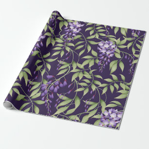 Papier Cadeau Motif floral de feuilles vertes et de glycine