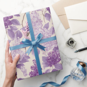 Papier Cadeau Motif floral de fleur de lilas crème Cottagecore
