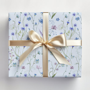 Papier Cadeau Motif floral de fleurs sauvages jolies bleu violet