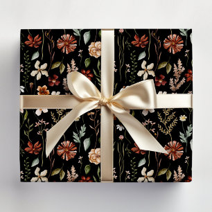 Papier Cadeau Motif floral de jardin de fleurs sauvages d'automn