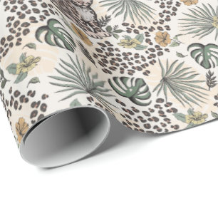 Papier Cadeau Motif floral de la jungle pour enfants Léopard Saf
