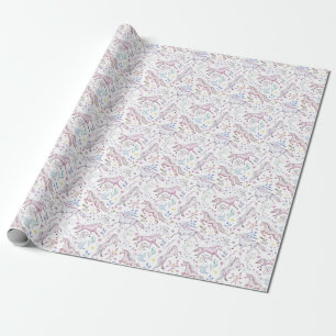 Papier Cadeau Motif floral de licorne d'aquarelle