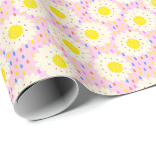 Papier Cadeau Motif floral de marguerite rose rétro des années 7