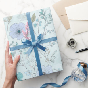 Papier Cadeau Motif floral de menthe à fleurs sauvages pastel dé