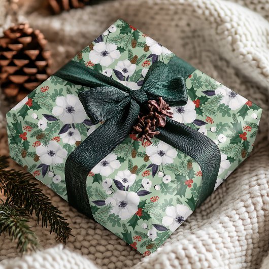 Papier Cadeau Motif floral de Noël d'hiver