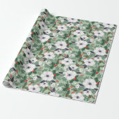 Papier Cadeau Motif floral de Noël d'hiver (Déroulé)
