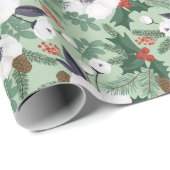 Papier Cadeau Motif floral de Noël d'hiver (Coin rond)