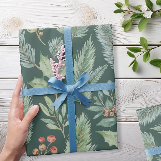 Papier Cadeau Motif floral de Noël moderne