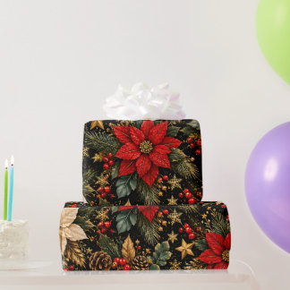 Papier Cadeau Motif floral de Noël Poinsettia de luxe