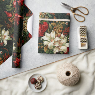 Papier Cadeau Motif floral de Noël vintage fantastique