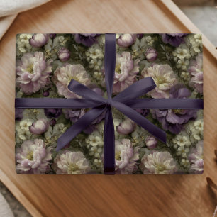 Papier Cadeau Motif floral de pivoine pourpre vintage doux roman