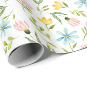 Papier Cadeau Motif floral de ressort d'aquarelle (Coin rond)