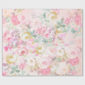 Papier Cadeau Motif floral de rétro aquarelle blanche rose chic (Plat)
