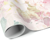 Papier Cadeau Motif floral de rétro aquarelle blanche rose chic (Coin rond)