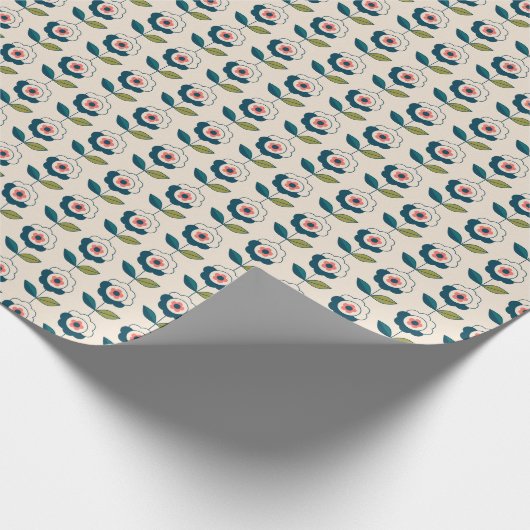 Papier Cadeau Motif floral de rétro turquoise (Coin)