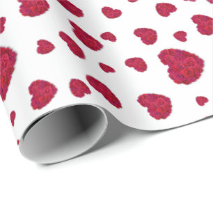 Papier Cadeau Motif floral de roses rouges et roses foncés éléga