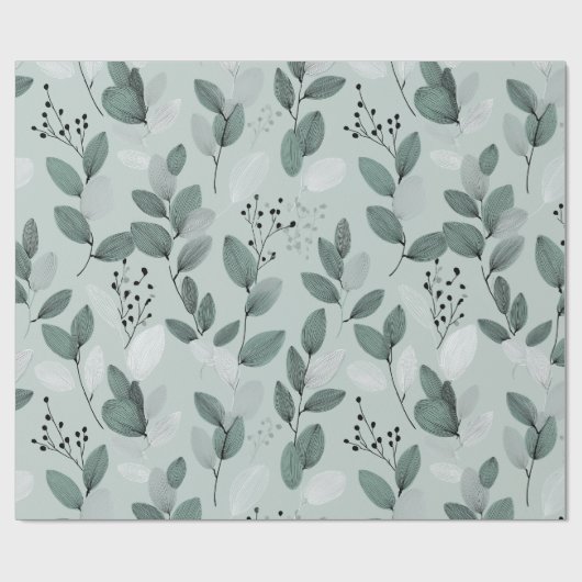 Papier Cadeau Motif floral de sauge à feuille verte scandinave (Plat)