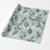 Papier Cadeau Motif floral de sauge à feuille verte scandinave (Déroulé)