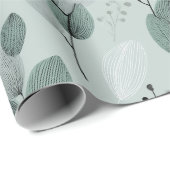 Papier Cadeau Motif floral de sauge à feuille verte scandinave (Coin rond)
