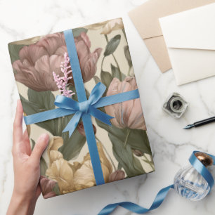 Papier Cadeau Motif floral de tulipe multicolore de style jardin