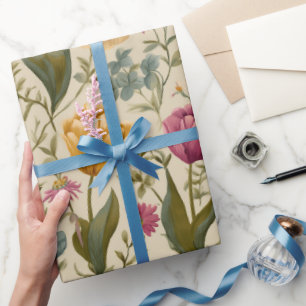 Papier Cadeau Motif floral de tulipe multicolore de style jardin