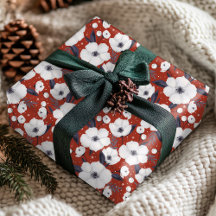 Motif Floral d'Hiver de Noël Rouge Blanc