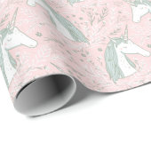 Papier Cadeau Motif floral doux de licorne (Coin rond)
