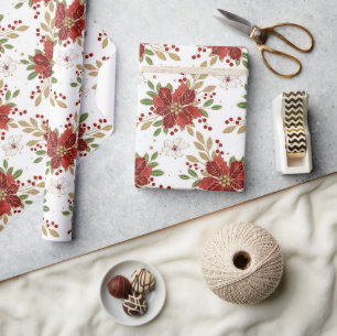Papier Cadeau Motif floral élégant de poinsettia d'hiver