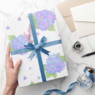Papier Cadeau Motif Floral Élégant d'Hydrangea Bleu Clair et Vio