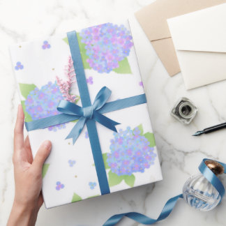 Papier Cadeau Motif Floral Élégant d'Hydrangea Bleu Clair et Vio