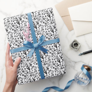 Papier Cadeau Motif floral en noir et blanc