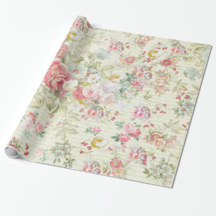 Papier Cadeau motif floral en pastel rose vintage élégant