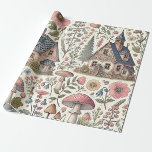 Papier Cadeau Motif floral et champignon Cottagecore