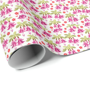Papier Cadeau Motif floral fuchsia rose – Botanique rétro