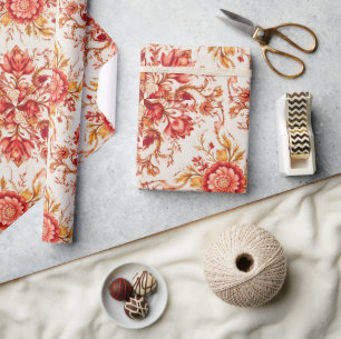 Papier Cadeau Motif floral gravé élégant vintage français