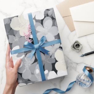 Papier Cadeau Motif floral gris fleur neutre chic