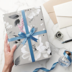 Papier Cadeau Motif floral gris fleur neutre chic