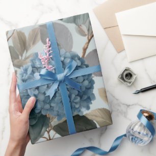 Papier Cadeau Motif floral gris hydrangea bleu doux