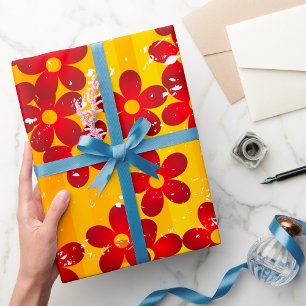Papier Cadeau Motif floral groovy rétro des années 70