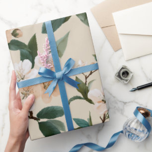 Papier Cadeau Motif floral ivoire de fleur de pêcher tendre