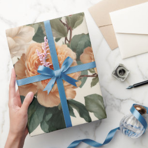 Papier Cadeau Motif floral ivoire de pivoine pêche romantique