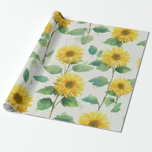 Papier Cadeau Motif floral jaune tournesol Boho Printemps Été