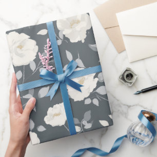 Papier Cadeau Motif floral minimal gris rose blanc